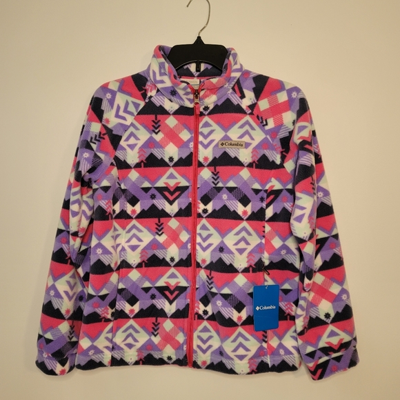 Columbia Benton Springs II Printed Fleece Jacket Youth XL Pink White Purple NWT - Picture 3 of 12